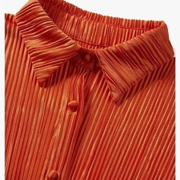 Women Pleated Long Sleeve Shirt Dress Pintuck Button Down Mini Blouse Dress - Picture 7 of 8